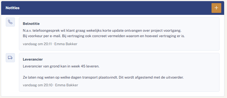 Voorbeeld van project notities