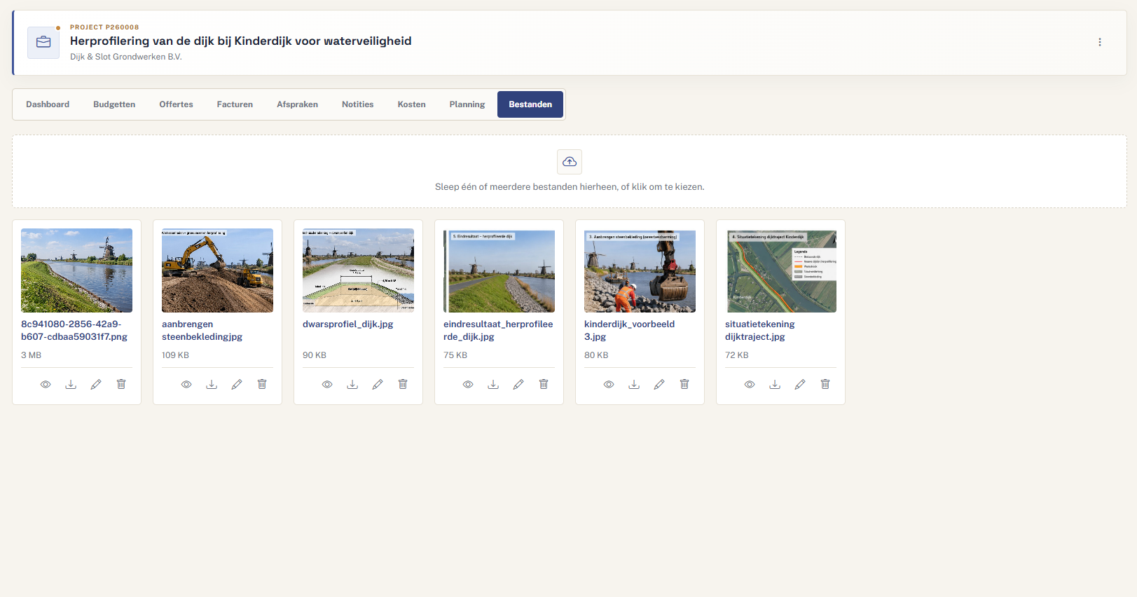 Bestanden uploaden bij project